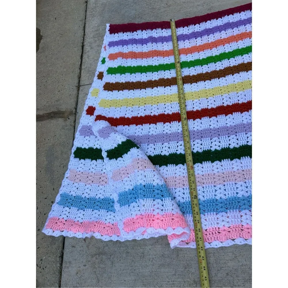 Crochet stripes rainbow blanket 50